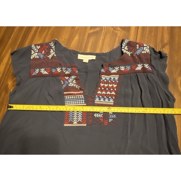 Boho Navy Blue Dress Embroidered Boho Sz Medium Peasant Hippie Short Sleeve Midi - Picture 11 of 16